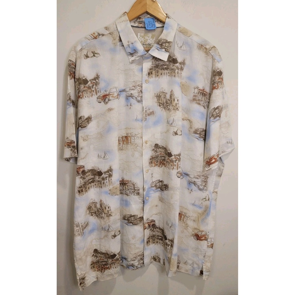 Men's XXL Linen Blend Shirt Shortsleeve Button-Up All Over Print Vacation Cruise